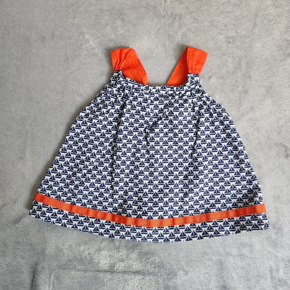 Janie and Jack Nautical Sailboat Print Sundress Navy Orange 6-12 Months Cotton
